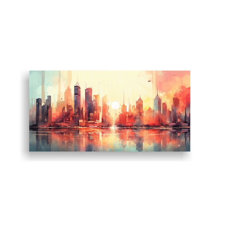 GENERICO - Cuadro Conceptual De Ciudad Vibrante Con Rascacielos Multico 160x80cm