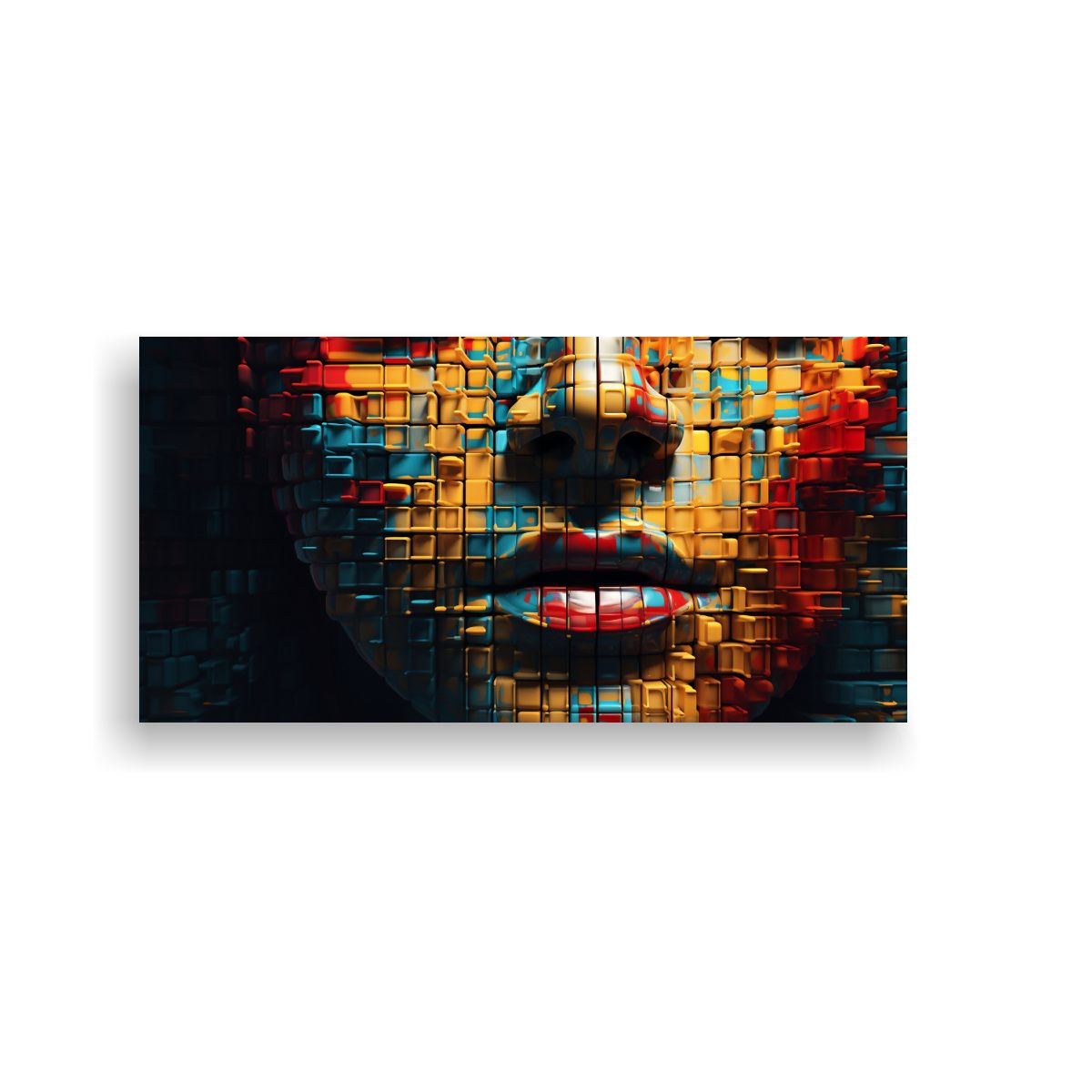 GENERICO - Pintura Abstracta De Rostro Pixelado En Bastidor Con Colores 160x80cm.