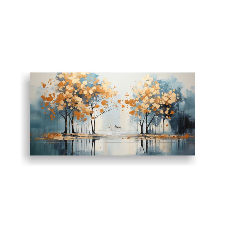 GENERICO - Pintura Abstracta De árboles En Plata Y Oro Con Lienzo Espe 160x80cm