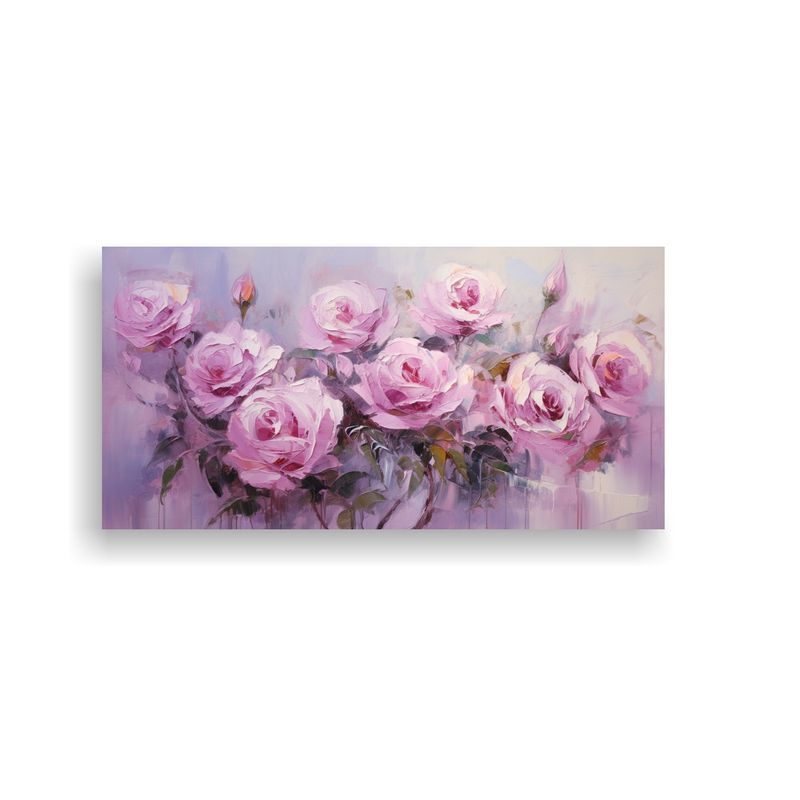 GENERICO - Cuadro En Bastidor De Lienzo Con Pintura De Rosas Rosadas En 160x80cm