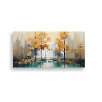 Pintura Abstracta De árboles En Plata Y Oro Con Detalles In 160x80cm