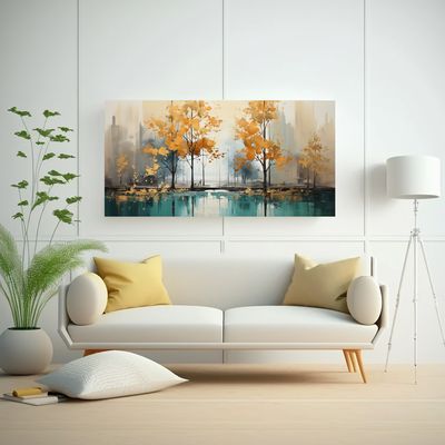 Imagen 2 del producto Pintura Abstracta De árboles En Plata Y Oro Con Detalles In 160x80cm