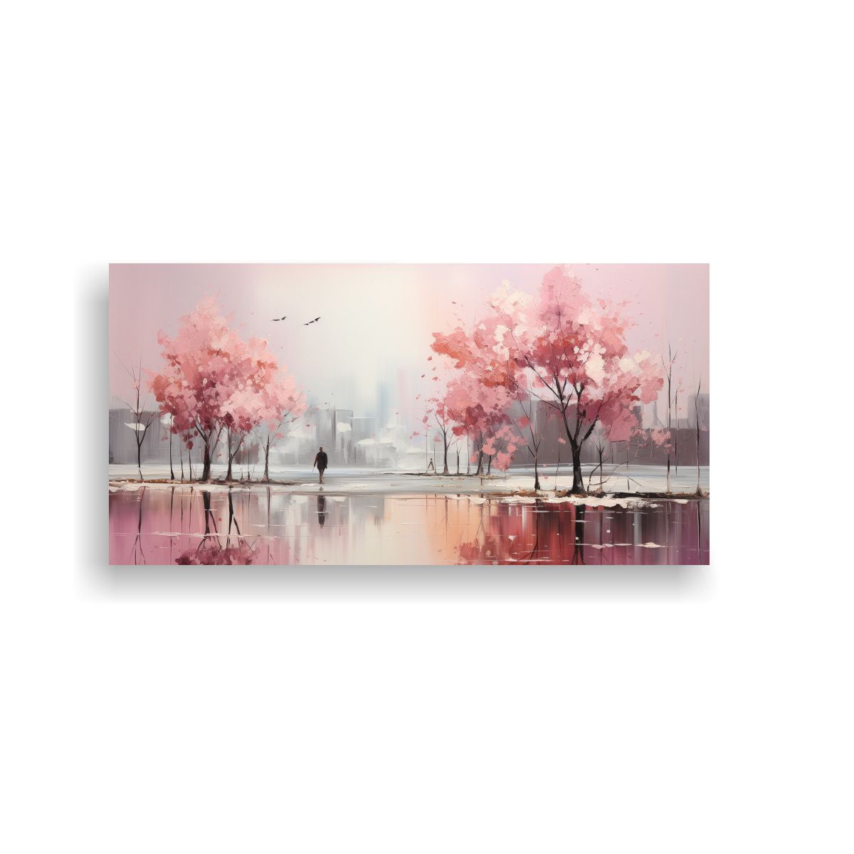 GENERICO - Pintura Abstracta De árboles En Plata Y Blanco, Composició 160x80cm