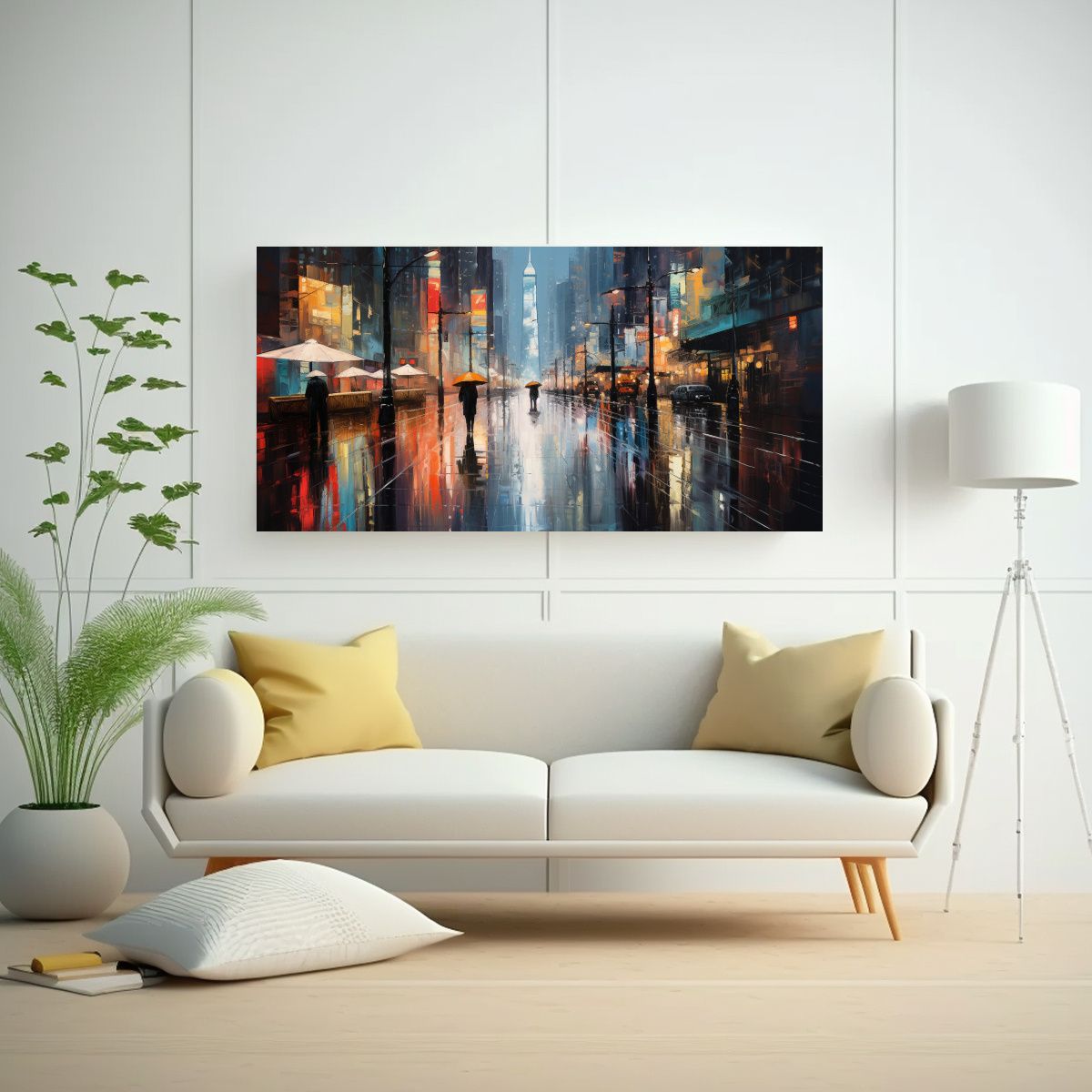 GENERICO - Pintura Decorativa: Reflejo Abstracto De Luces Urbanas En Ra 160x80cm