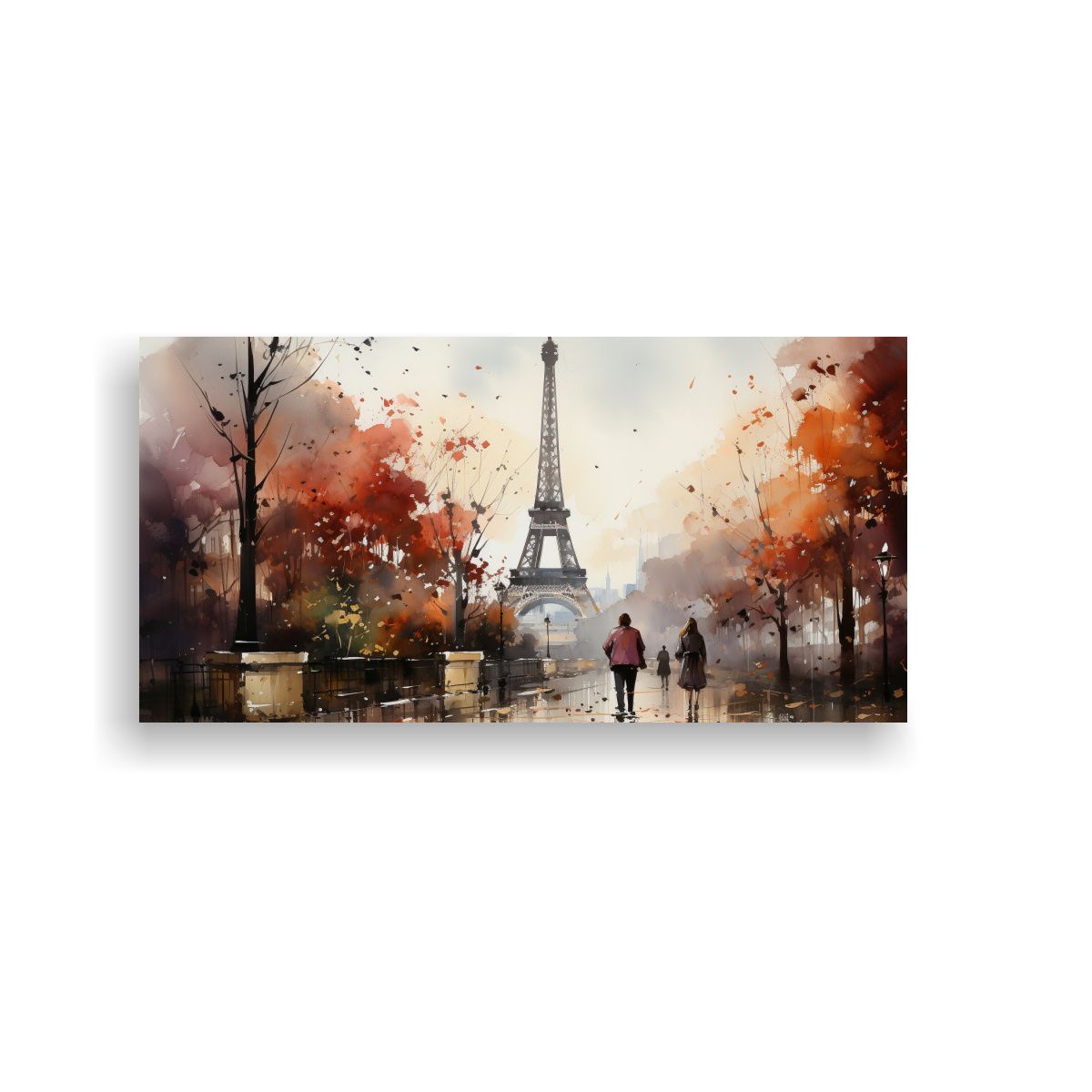 GENERICO - Cuadro Impreso Pareja Joven Paseando Frente A La Torre Eiffe 160x80cm.