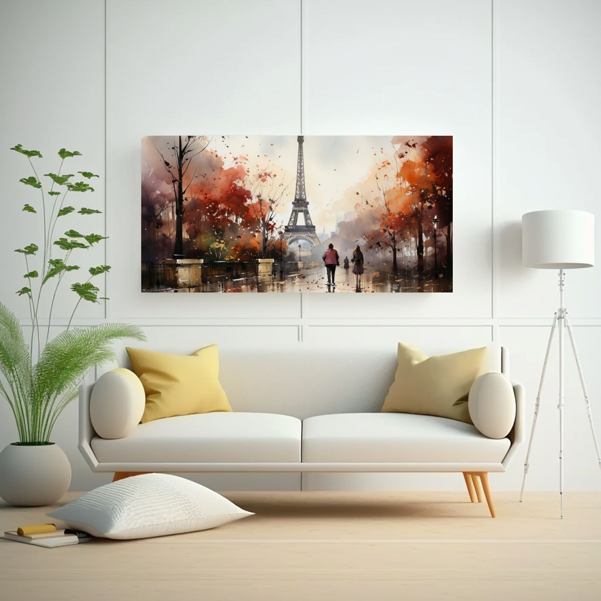 GENERICO - Cuadro Impreso Pareja Joven Paseando Frente A La Torre Eiffe 160x80cm.