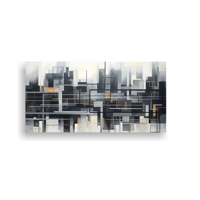 GENERICO - Pintura Decorativa De Abstracción Geométrica En Tonos Gris 160x80cm