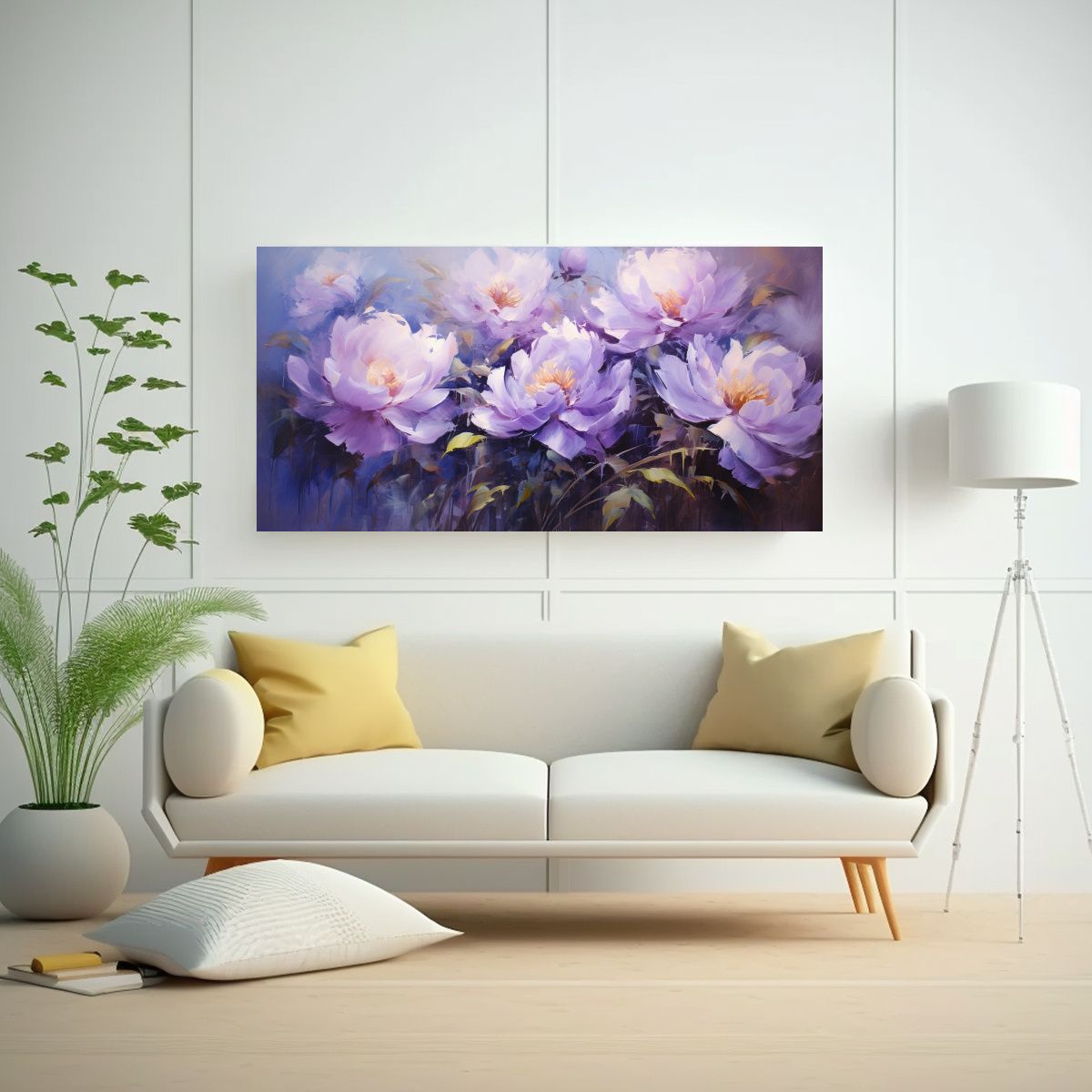 GENERICO - Cuadro Lienzo Abstracción Motivo Flores Púrpuras En Estilo 160x80cm