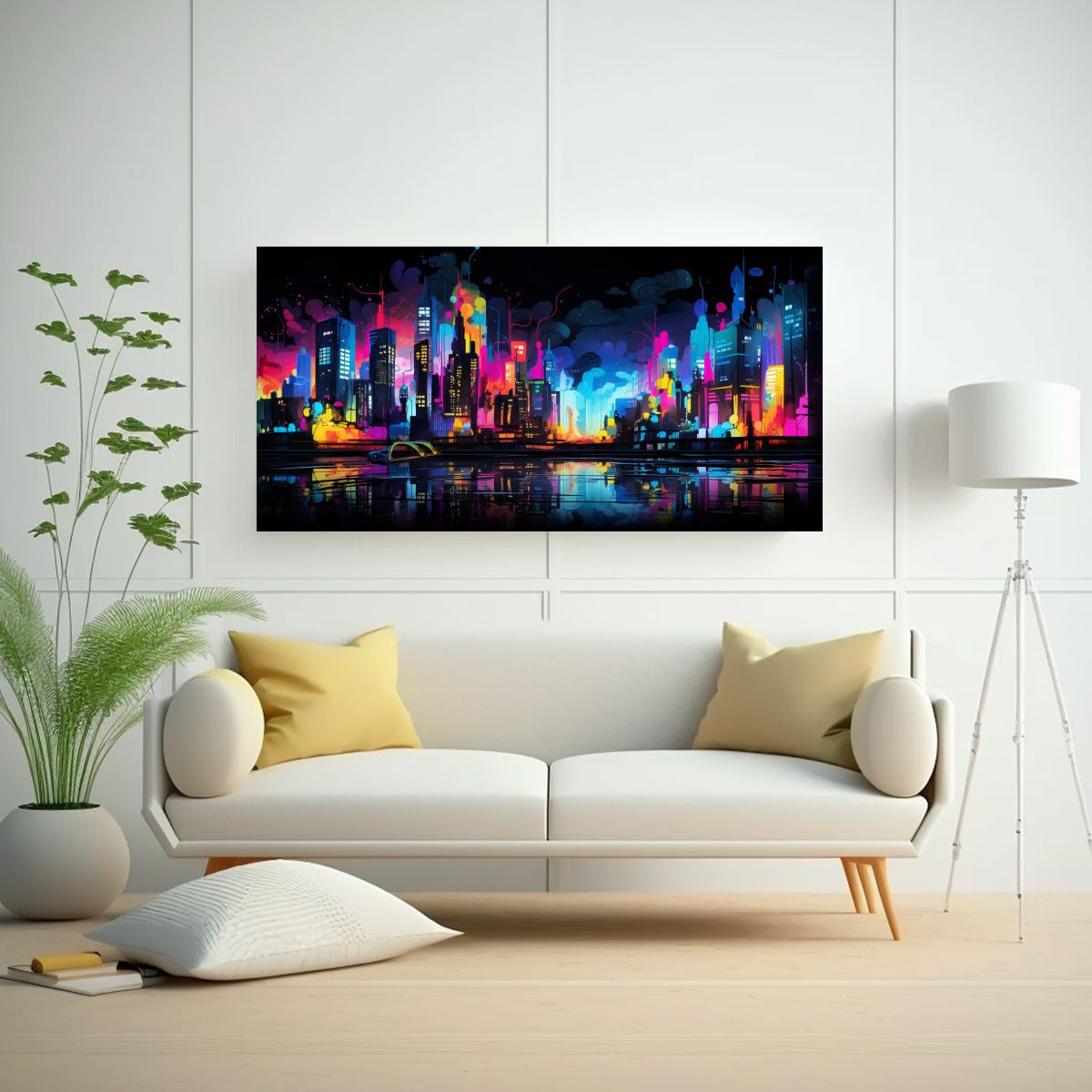 GENERICO - Lienzo Vintage Espacio Abstracto De Una Ciudad Nocturna Con  160x80cm
