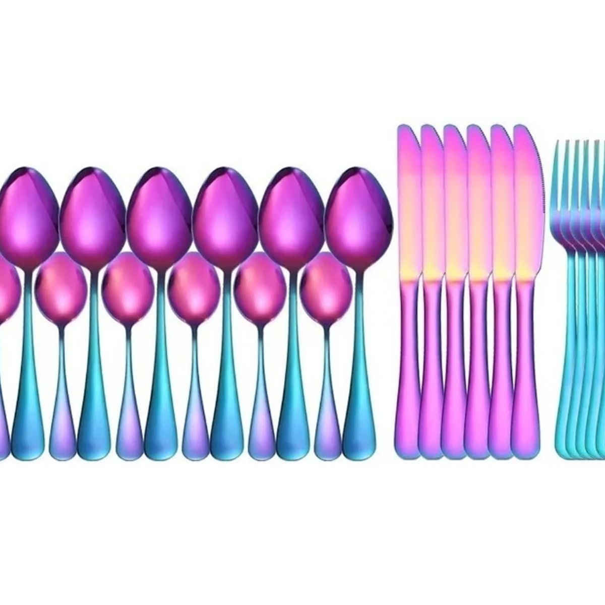 GENERICO - Set De Servicios Acero Inoxidables Tornasol Negro Dorado 24p