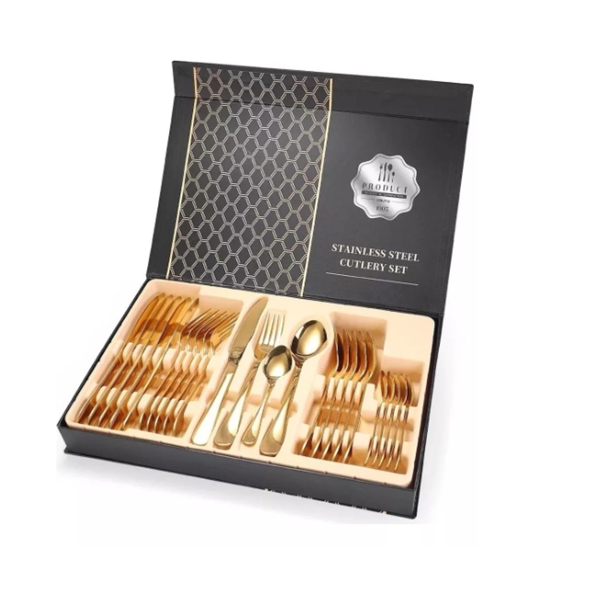 GENERICO - Set De Servicios Acero Inoxidables Dorado 24p