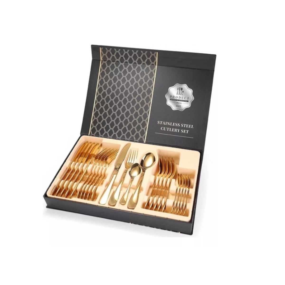 GENERICO - Set De Servicios Acero Inoxidables Dorado 24p