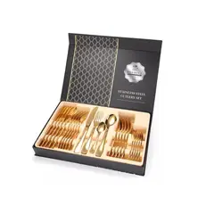 GENERICO - Set De Servicios Acero Inoxidables Tornasol Negro Dorado 24p