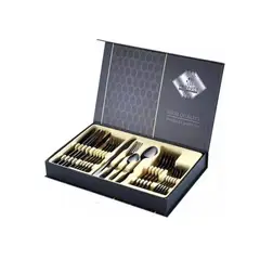 GENERICO - Set De Servicios Acero Inoxidables Tornasol Negro Dorado 24p
