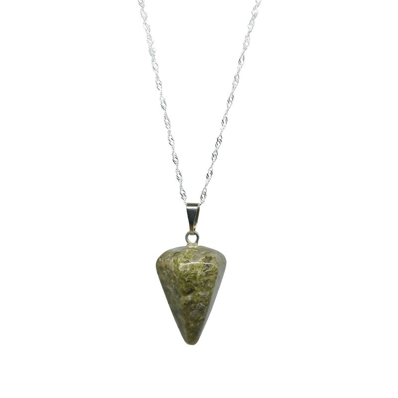 GENERICO - Collar Péndulo Piedra Natural Unakita con Cadena de Plata