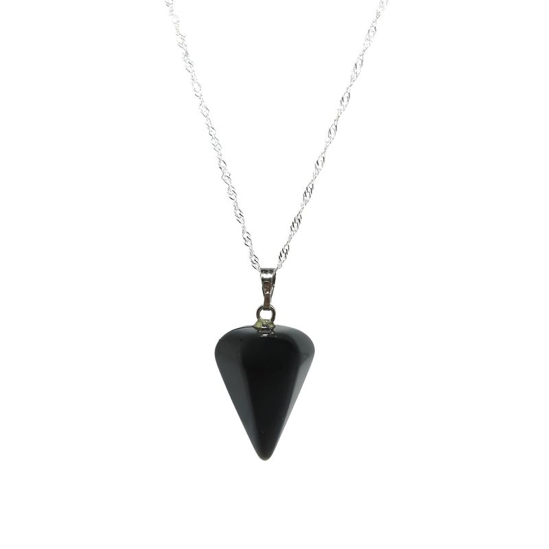 GENERICO - Collar Péndulo Piedra Natural Ónix con Cadena de Plata