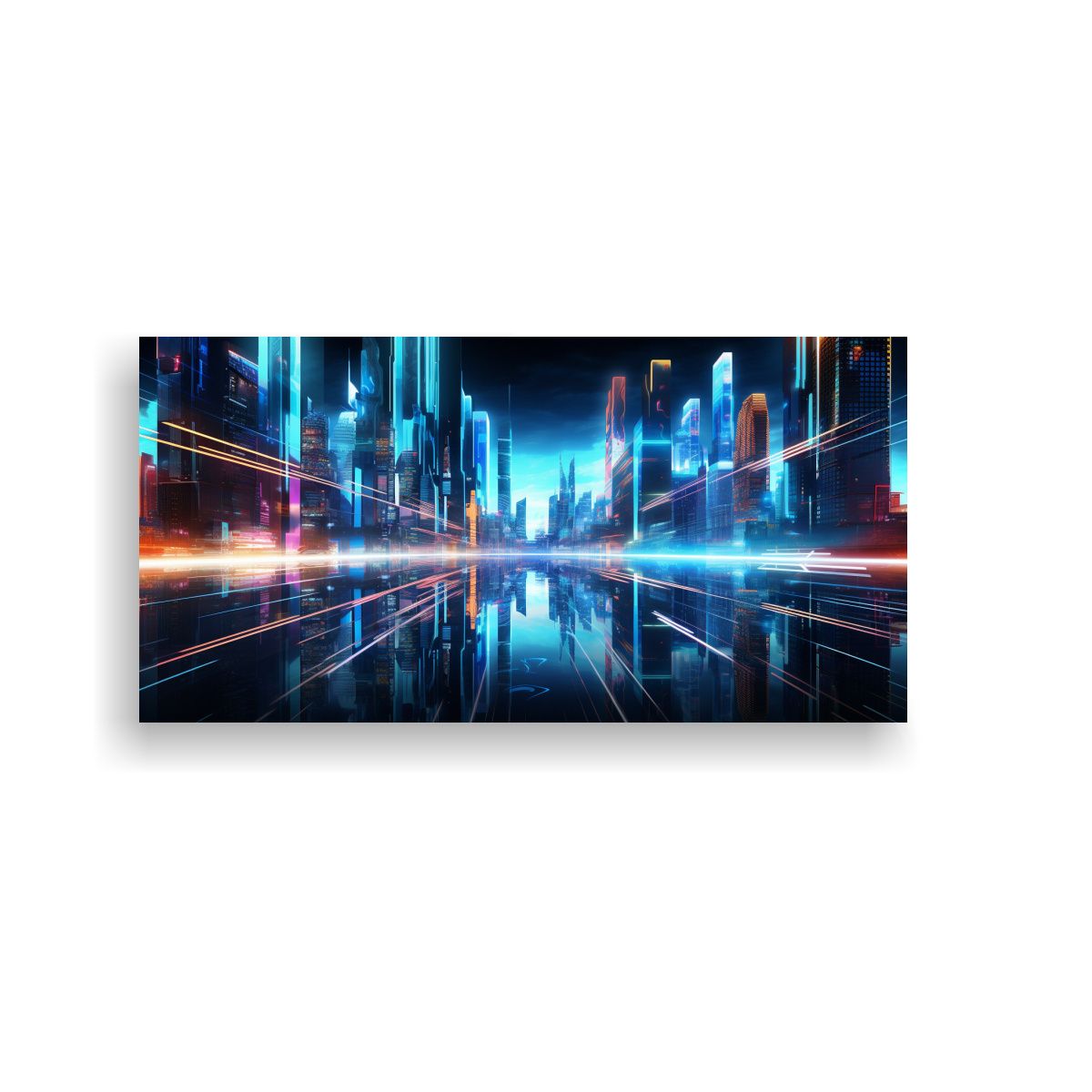 GENERICO - Pintura Abstracta De Metrópolis Futurista En Salón 160x80cm