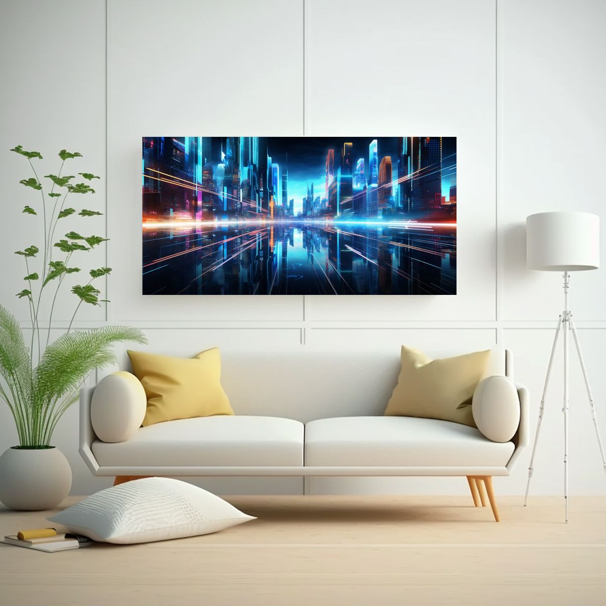 GENERICO - Pintura Abstracta De Metrópolis Futurista En Salón 160x80cm