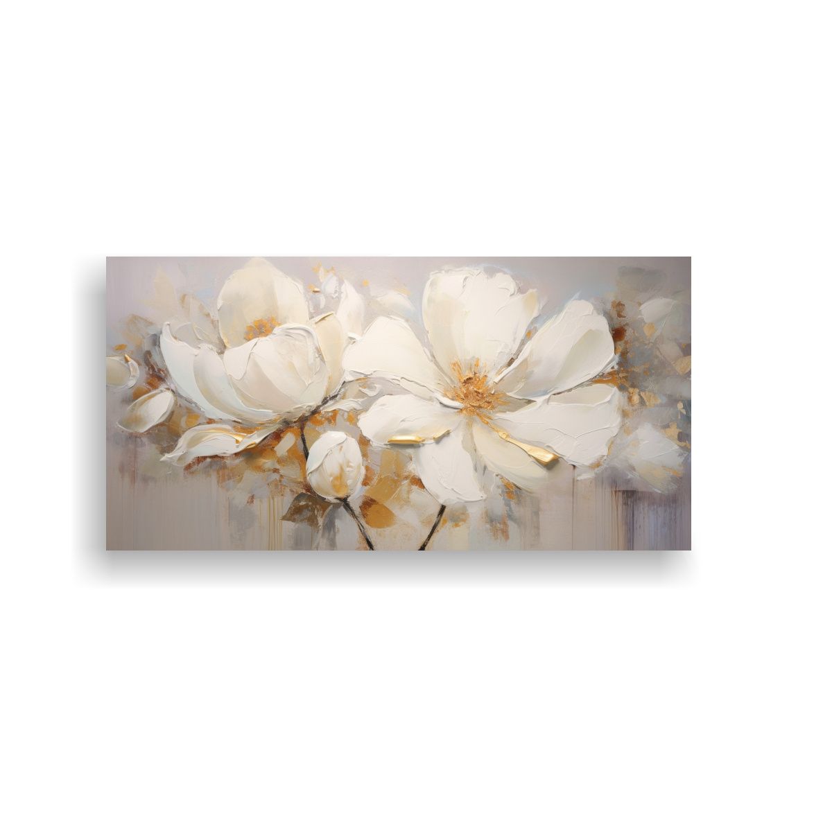 GENERICO - Cuadro Floral Blanco En Lienzo, Estilo Pintura Naturaleza Vi 80x40cm
