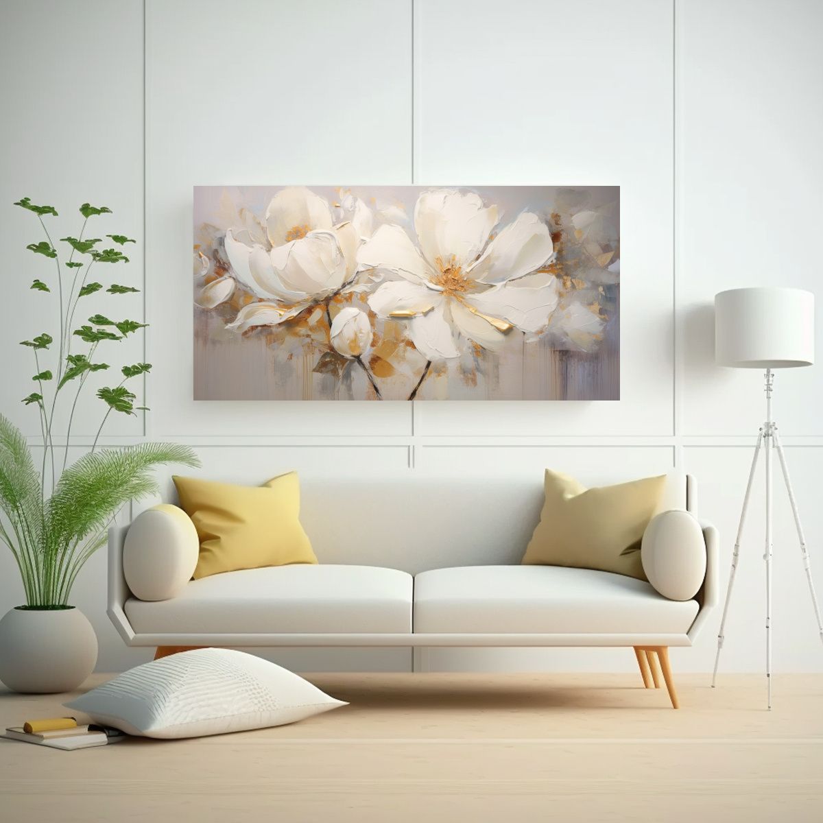 GENERICO - Cuadro Floral Blanco En Lienzo, Estilo Pintura Naturaleza Vi 80x40cm
