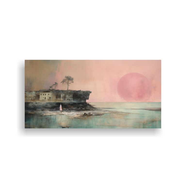 GENERICO - Pintura Canva Concepto Para Sala Con Acuarela Rosada, Turque 160x80cm