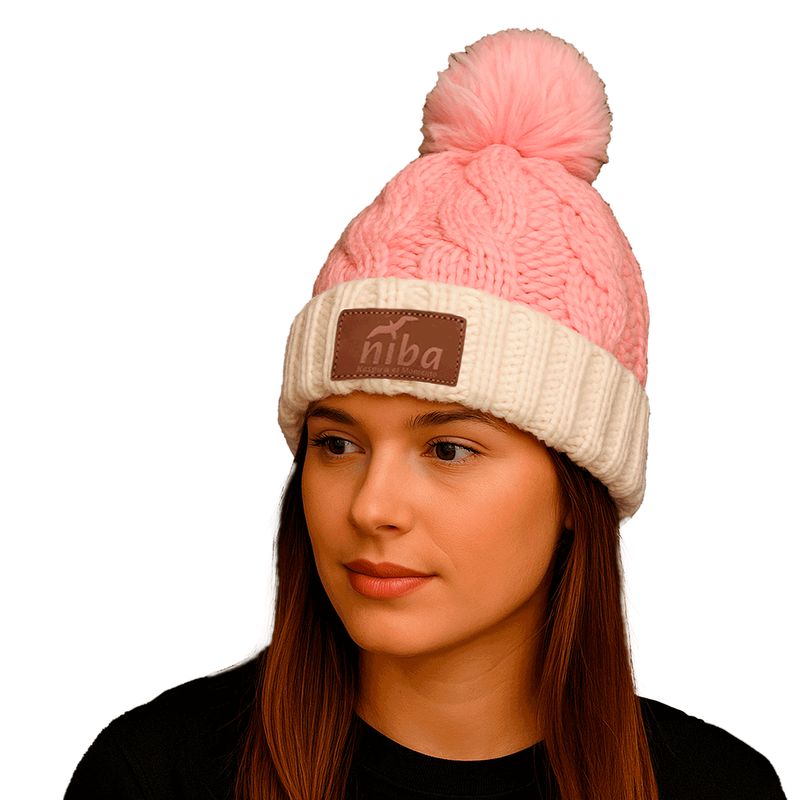 NIBA - Gorro Lana Radal Blanco Rosa Niba
