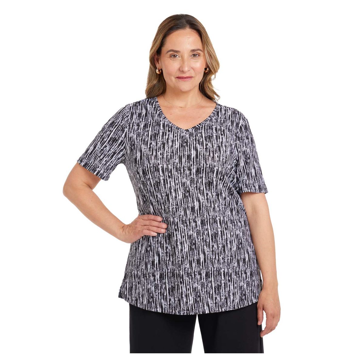 FASHION'S PARK - Polera Full Print Acanalada Negro/Blanco Fashion's Park