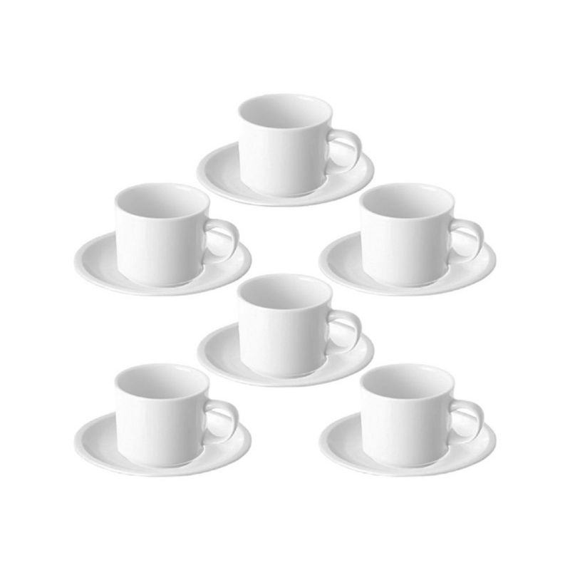 WOLFEN - Set 12 Tazas De Café Con Platillo 80 cc Porcelana Profesional