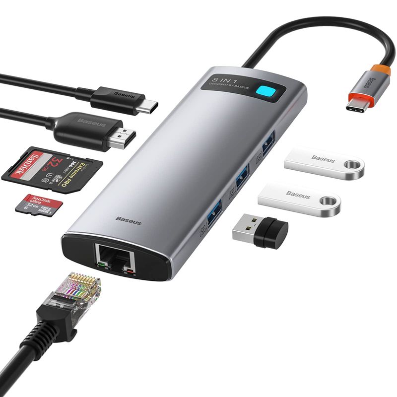 BASEUS - Hub Baseus 8 en 1 USB-C Dockstation Hdmi 4k Usb 3.0 Sd 100w