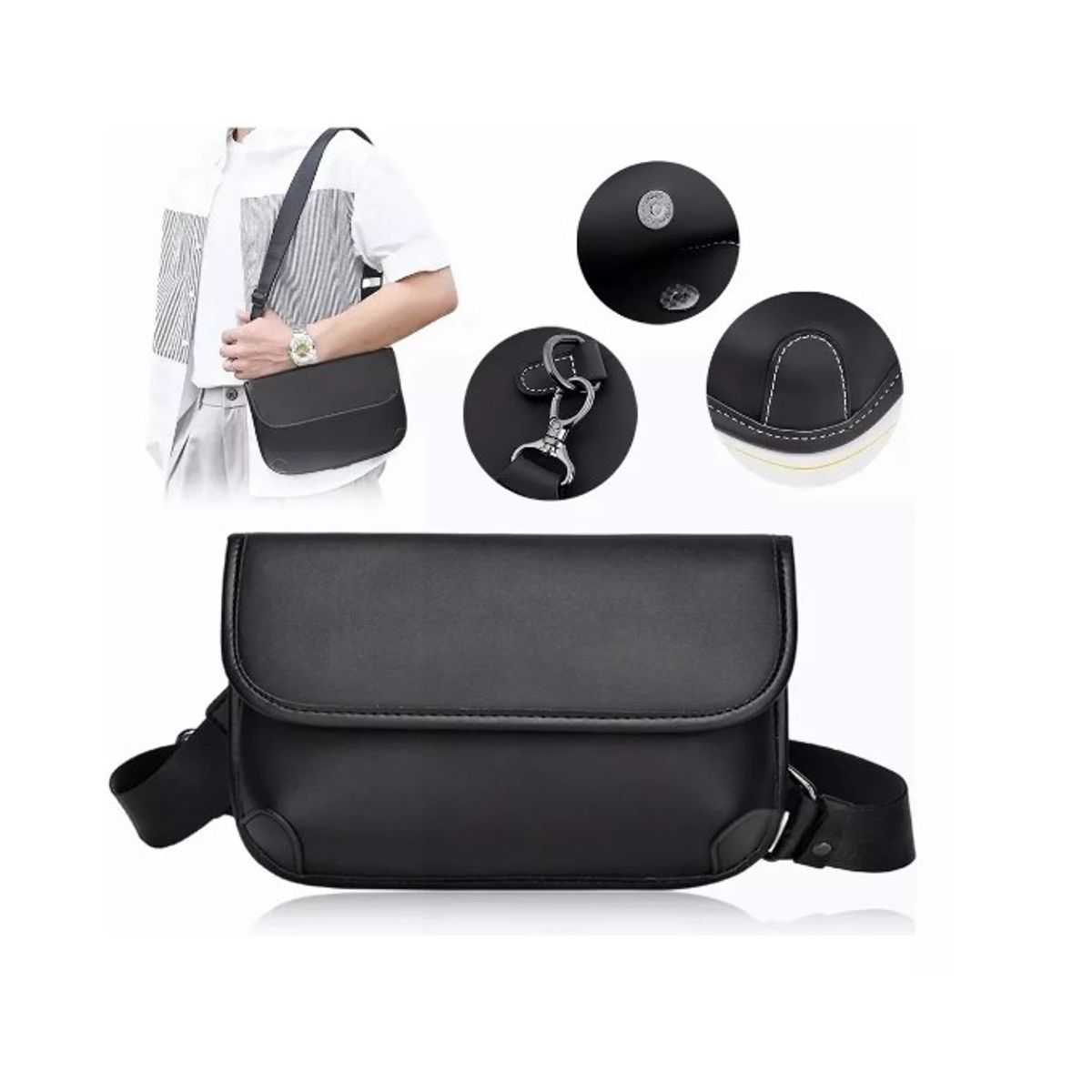 GENERICO - Bolso De Hombro De Moda Retro Para Hombre Bolso De Mensajero Negro
