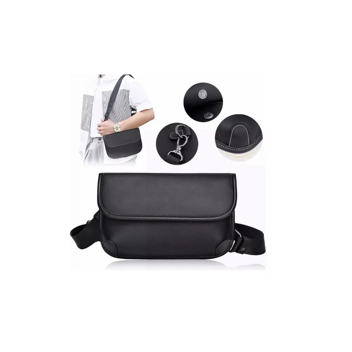 GENERICO - Bolso De Hombro De Moda Retro Para Hombre Bolso De Mensajero Negro