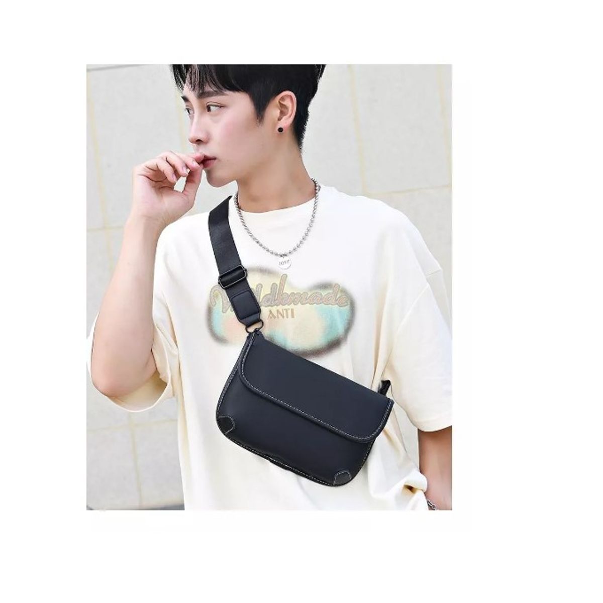 GENERICO - Bolso De Hombro De Moda Retro Para Hombre Bolso De Mensajero Negro