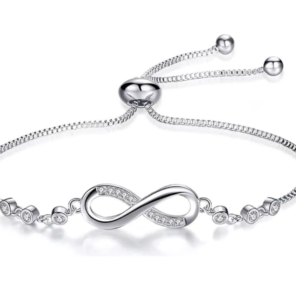 GENERICO - Pulsera Infinito Ajustable De Plata Ley S925 + Bolsa + Paño