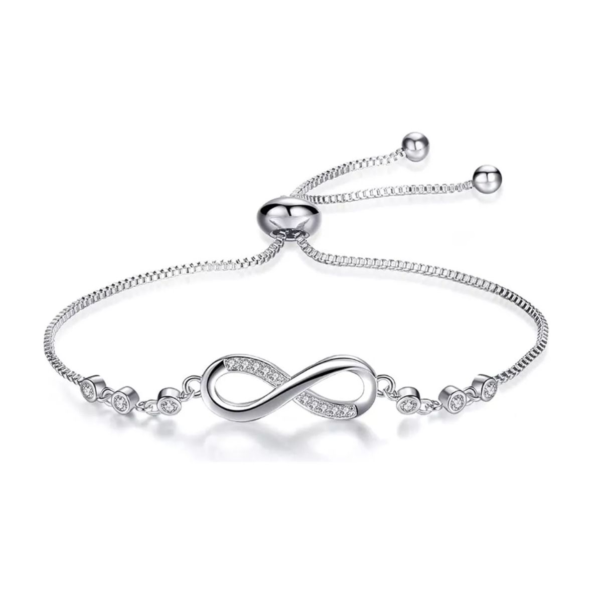 GENERICO - Pulsera Infinito Ajustable De Plata Ley S925 + Bolsa + Paño