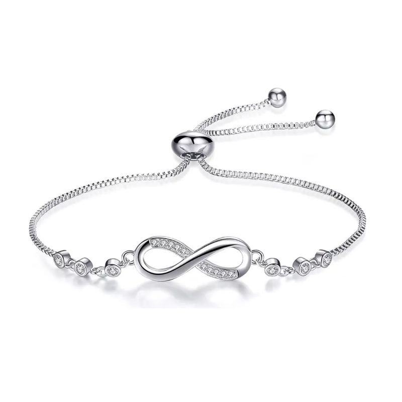 GENERICO - Pulsera Infinito Ajustable De Plata Ley S925 + Bolsa + Paño