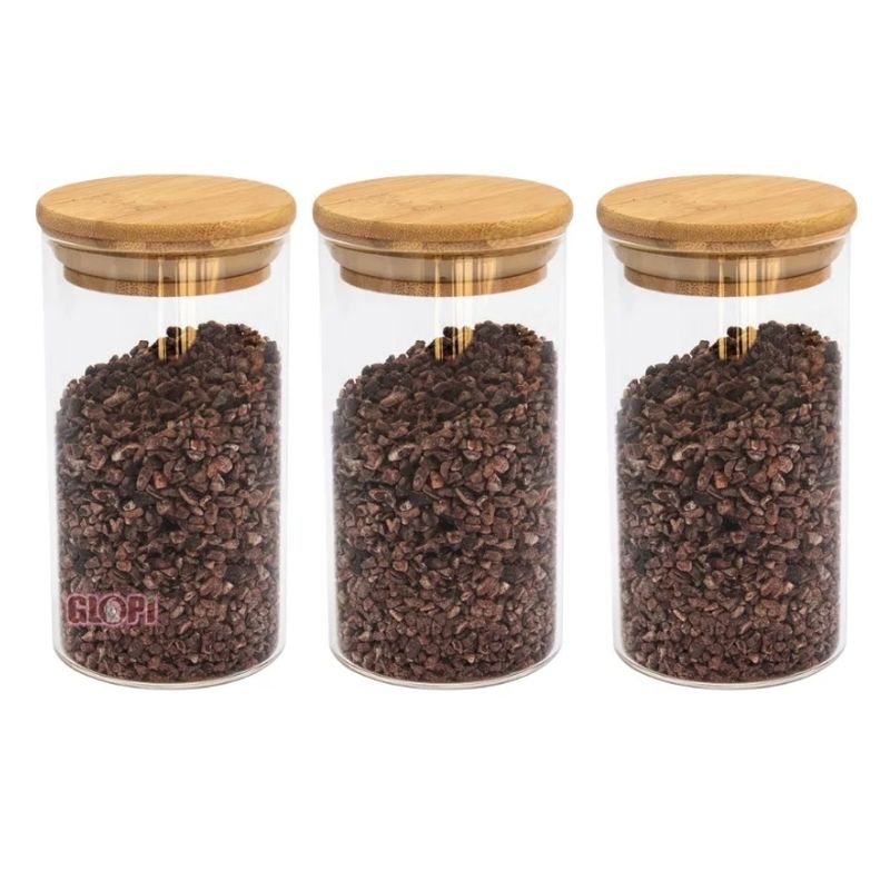 GENERICO - Pack 3 Frascos 400ml Para Condimentos Especias Tapa Bamboo
