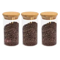GENERICO - Pack 3 Frascos 400ml Para Condimentos Especias Tapa Bamboo