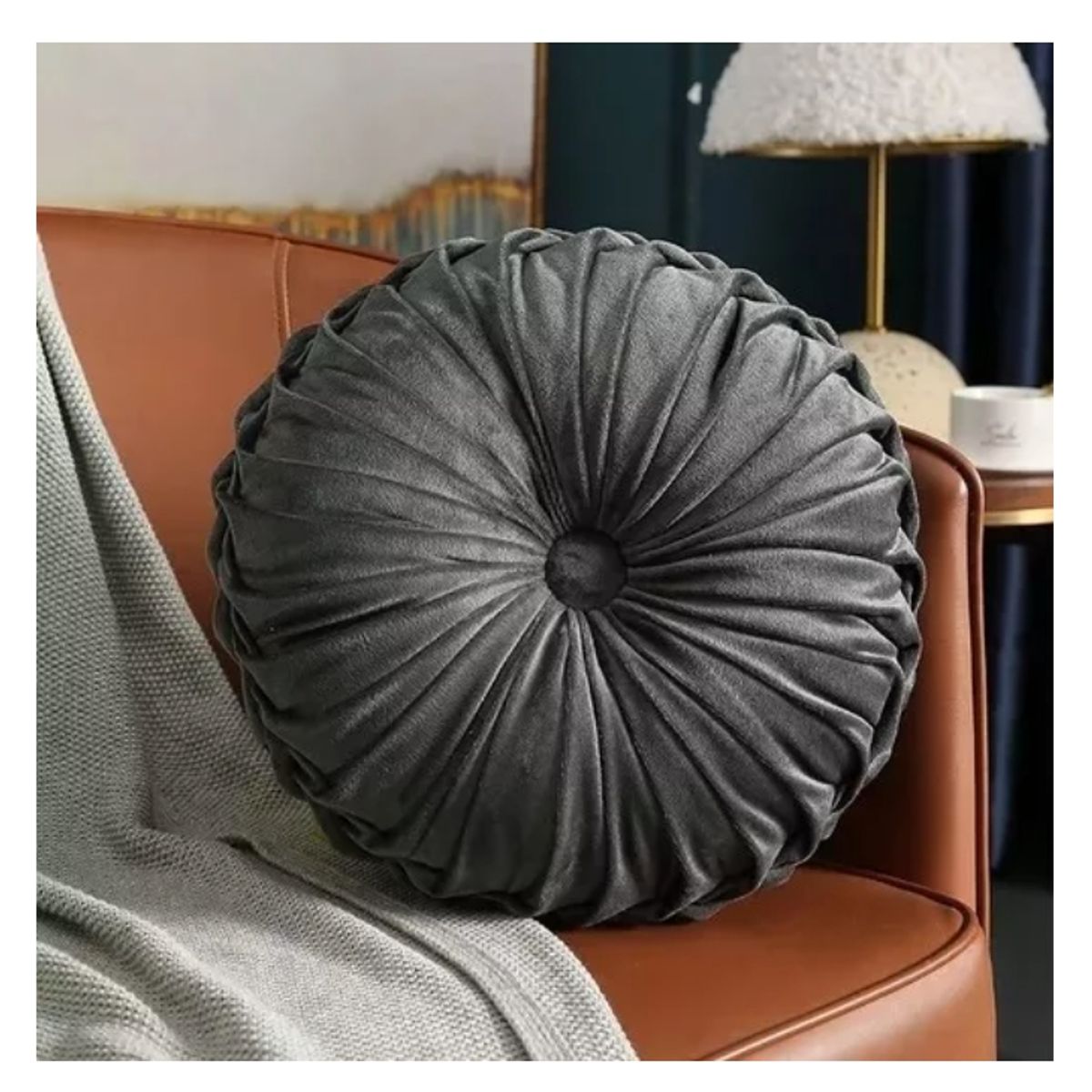 GENERICO - Cojín Velvet Redondo Diametro 38 Cm Color Gris Velvet