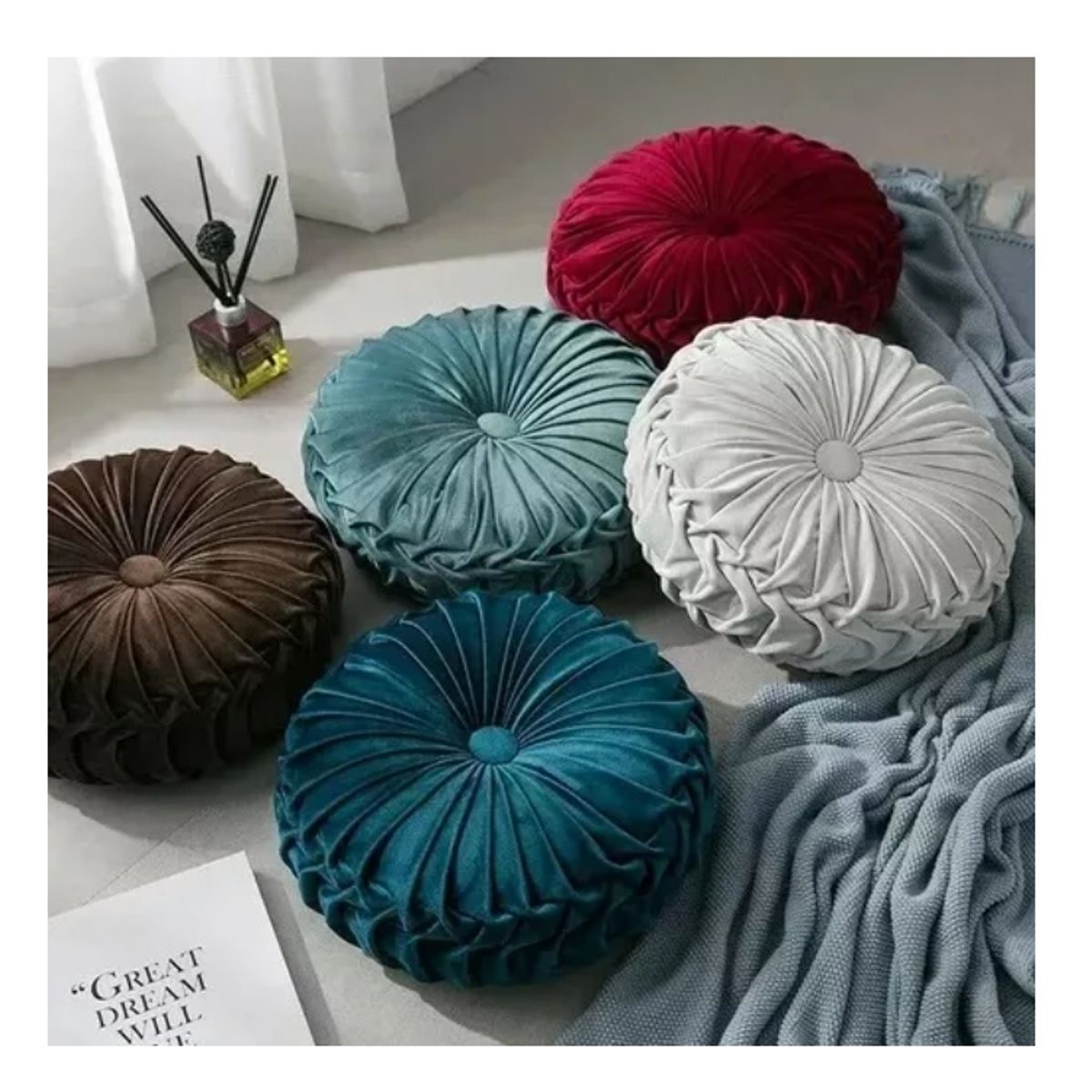 GENERICO - Pack 2 Cojínes Velvet Redondo Diametro 38 Cm Color Velvet Turquesa
