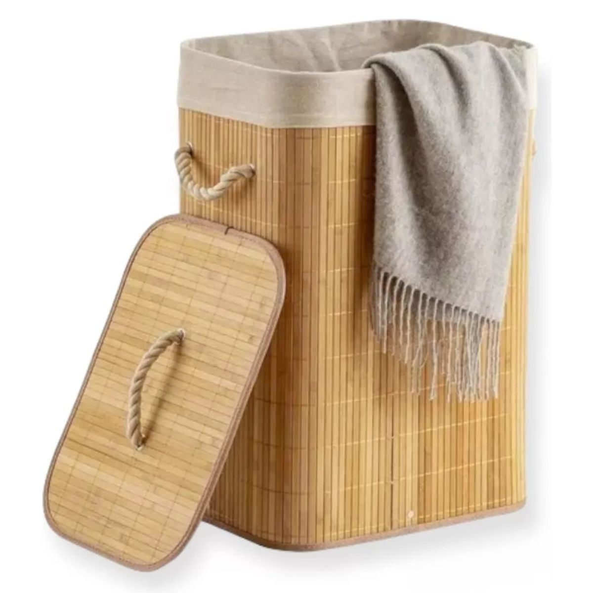 GENERICO - Canasto Cesto Ropa Sucia Pleglable Look Bambu Grande Tapa