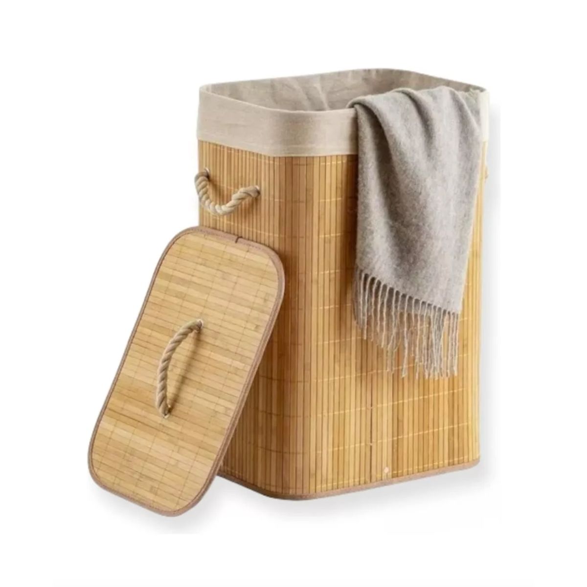 GENERICO - Canasto Cesto Ropa Sucia Pleglable Look Bambu Grande Tapa
