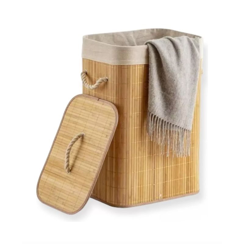 GENERICO - Canasto Cesto Ropa Sucia Pleglable Look Bambu Grande Tapa