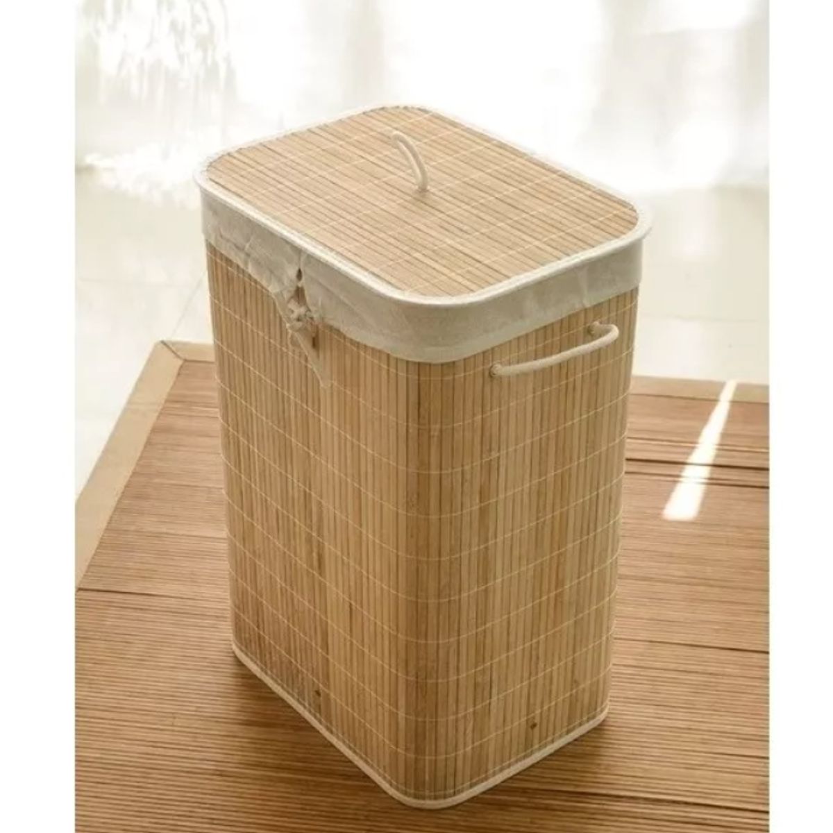 GENERICO - Canasto Cesto Ropa Sucia Pleglable Look Bambu Grande Tapa