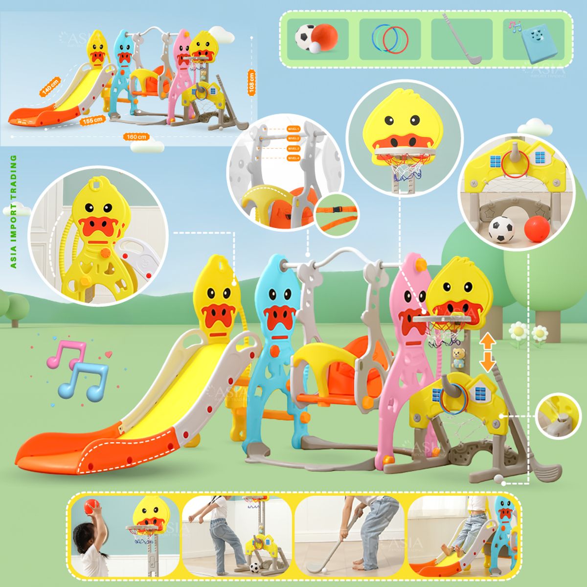 KIDSTAR - Resbalin Columpio musical 5 en 1 Amarillo