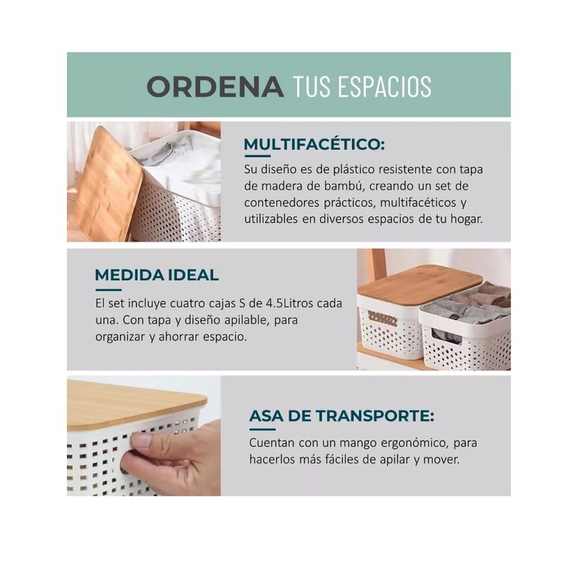 GENERICO - 4 Cajas Organizadoras Plasticas Canastos Multiuso Set Casatua
