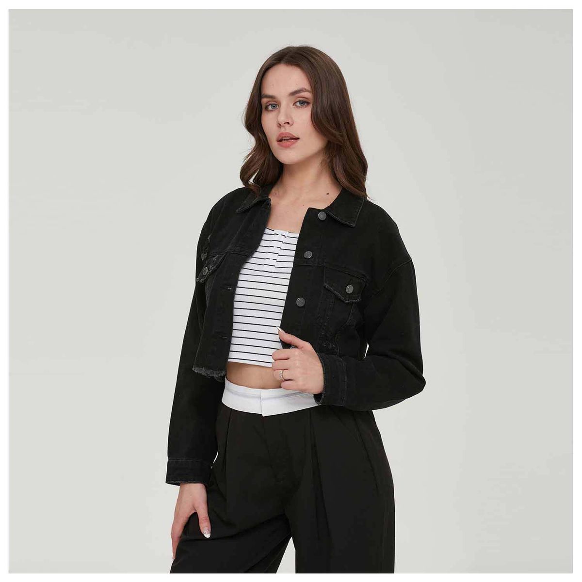 FASHION'S PARK - Chaqueta Mujer Motoquera Denim Negro Fashion's Park