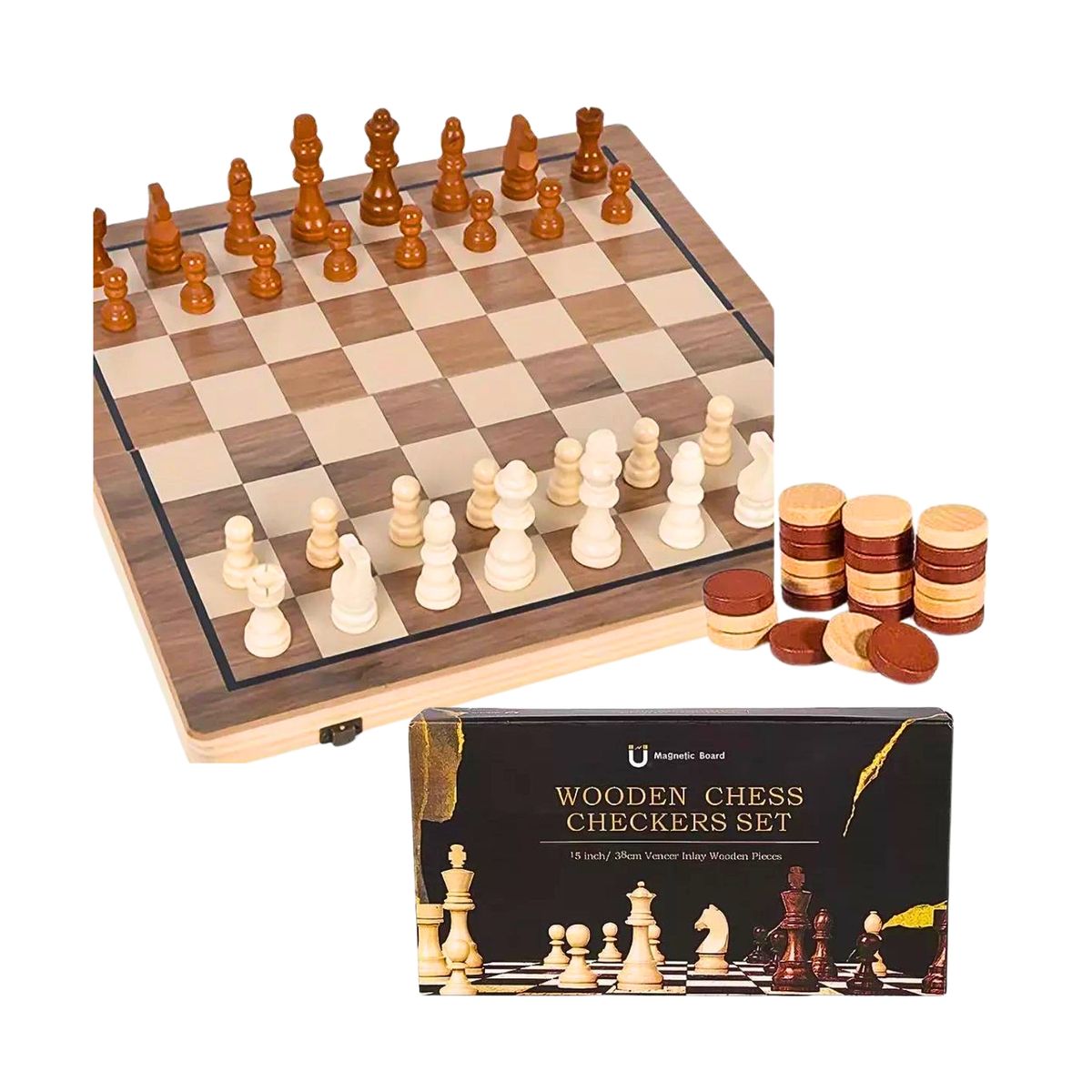 GENERICO - Kit Feliz Día Papá Tablero Ajedrez Madera + Set Destapa Vino