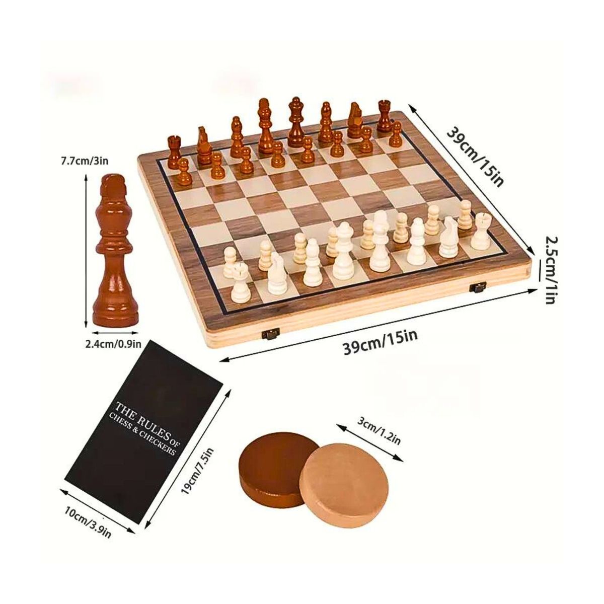 GENERICO - Kit Tablero Ajedrez Madera + Set Destapa Vino Dia Del Padre