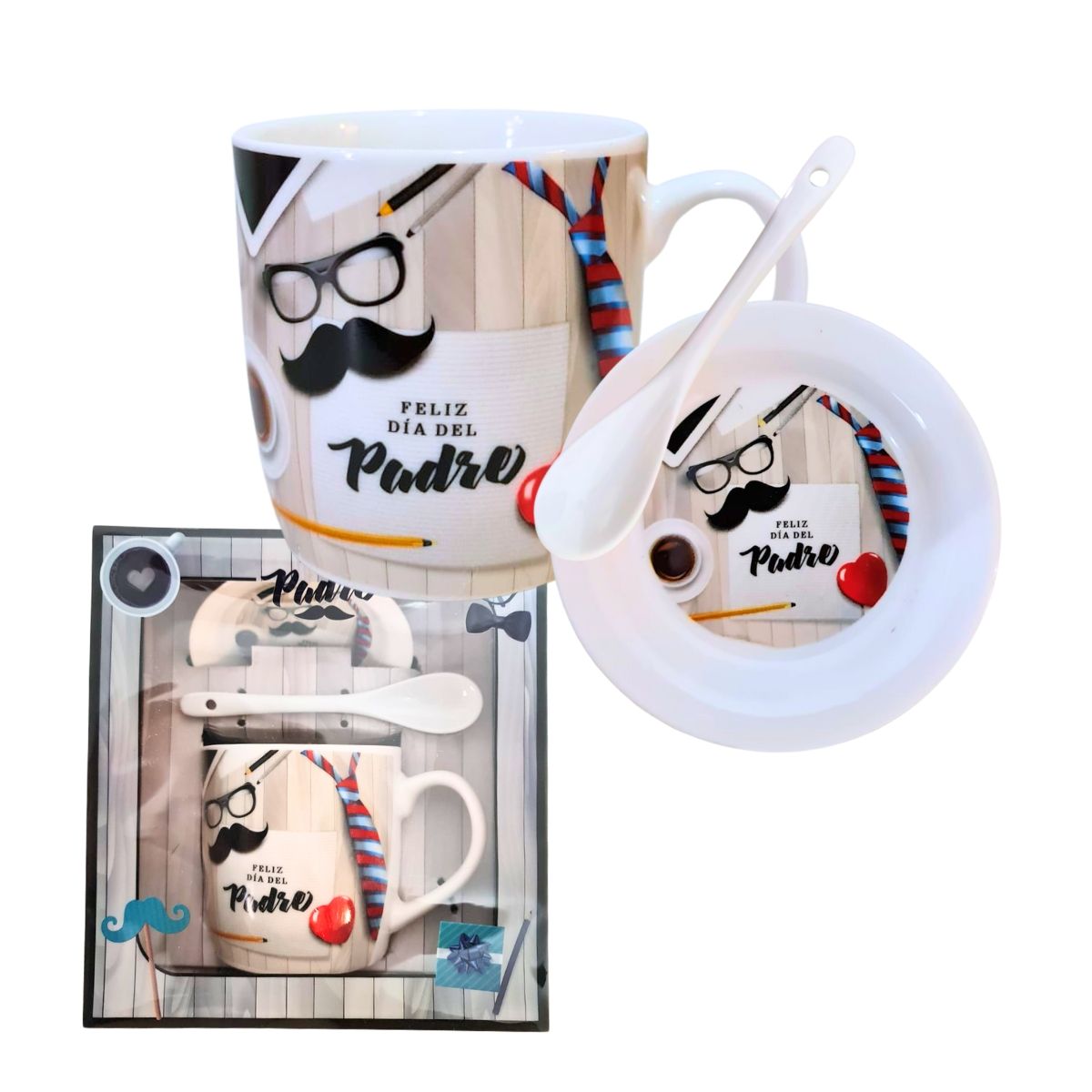 GENERICO - Kit Taza + Set Accesorios Vino Madera Regalo Feliz Día Papá