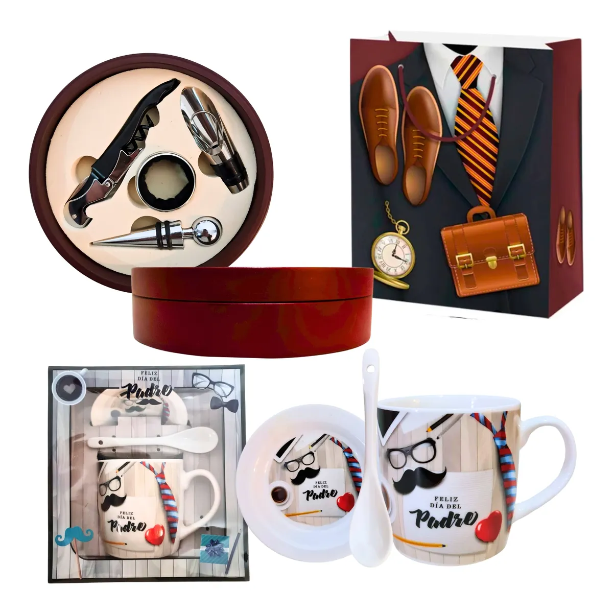 GENERICO - Kit Día Del Padre Taza + Set Accesorios Vino Madera Regalo